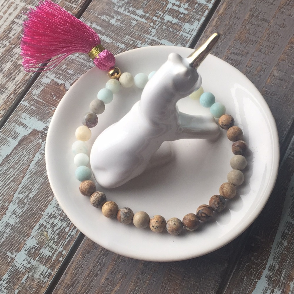Hot pink Tassel Raw Stone Bracelet